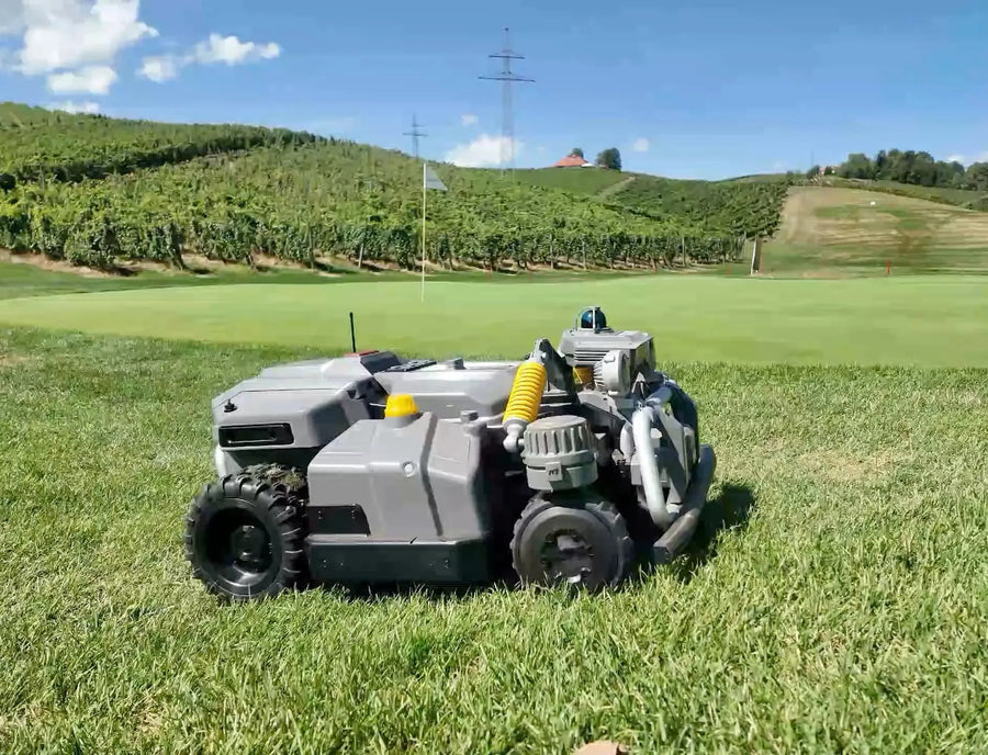 Maston on a green at Golf Zlati Grič with vineyards behind